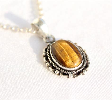 Tiger Eye Pendant Silver Tiger Eye Necklace Stone Of Etsy