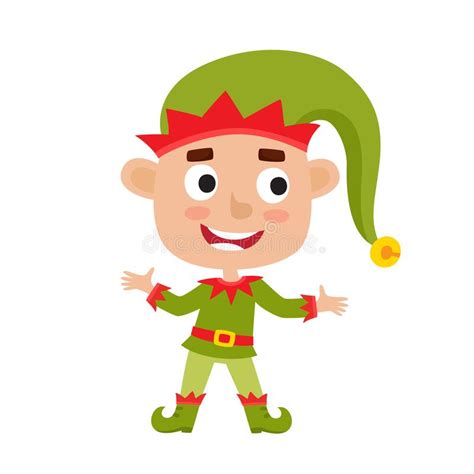 Cute Little Christmas Boy Elf Smiling Vector Illustration Isolated On