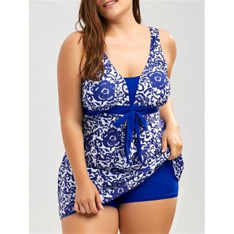 Paisley And Floral Plus Size Skirted Swimsuit Blue 2xl Mobile Plus