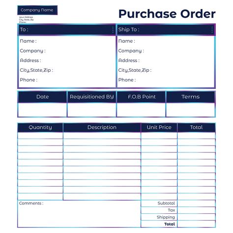 Free Printable Blank Purchase Order Form