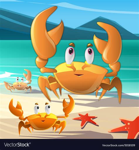 A Cartoon Crabs At The Seashore Royalty Free Vector Image