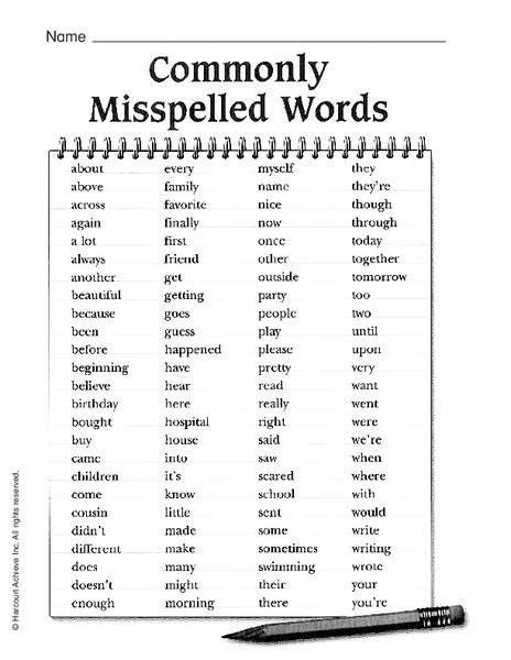 33 Commonly Misspelled Words Worksheet Support Worksheet