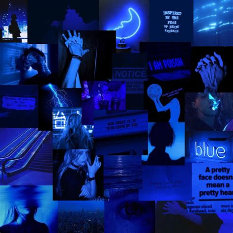 Dark Blue Grunge Vsco Digital Wall Collage 55 Pcs Blue Aesthetic