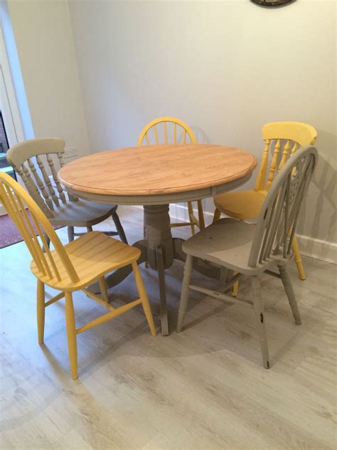 Re painted my table n chairs. Yellow and grey | Grey table, Yellow