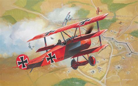 World War I Red Baron Trenches Airplane Artwork Luftwaffe Fokker