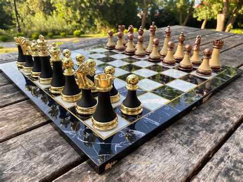 Premium Chess Set Unique Metal And Plexy Chess Pieces Marble Etsy