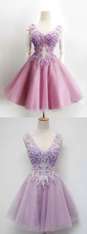 Charming V Neck Lilac Tulle With Flowers Appliqued Princess Homecoming