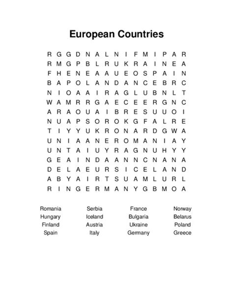 European Countries Word Search