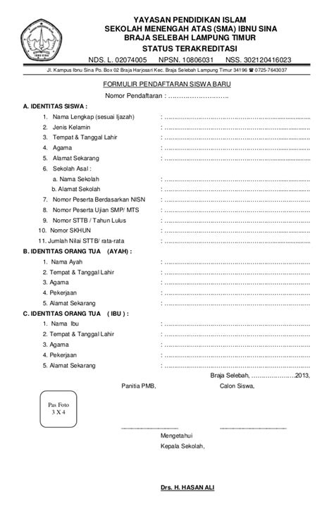 Contoh Formulir Pendaftaran Masuk Sekolah Dasar Homecare24