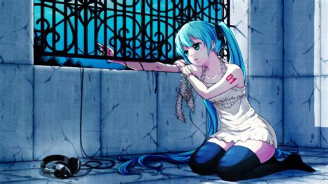 See more ideas about sad anime girl, sad anime, anime. Full HD Wallpaper turquoise hair sight green eyes sad ...