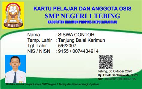 Kartu Pelajar Website Resmi Smp Negeri 1 Tebing Kabupaten Karimun