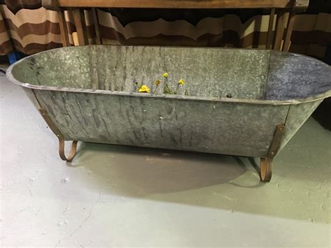 Vintage Industrial French Galvanised Bath Tubs 1572 Fossil Vintage