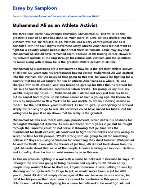 Muhammad Ali As An Athlete Activist Free Essay Sample On Samploon Com