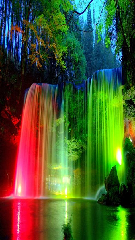 Colorfall Forest Night Water Waterfall Hd Mobile Wallpaper Peakpx