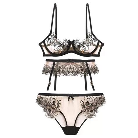 Women Sexy Bra Set Stereo Flower Intimates Embroidery Lingerie Thin