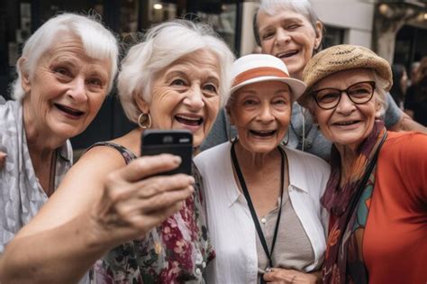 Premium Ai Image Shot Of A Group Of Seniors Taking Selfies Together