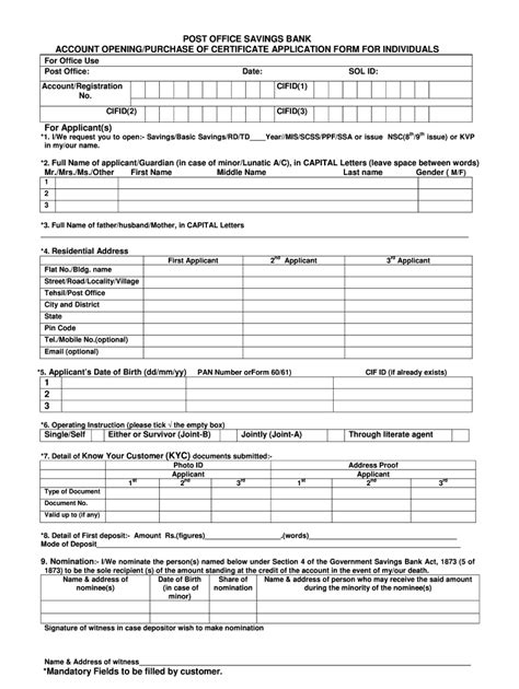 Post Office Account Opening Form Fill Online Printable Fillable