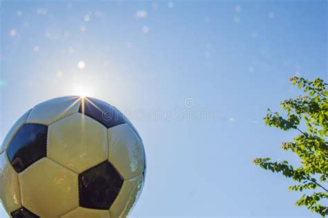 Soccer Ball On The Background Of The Sun Stock Image Image Of