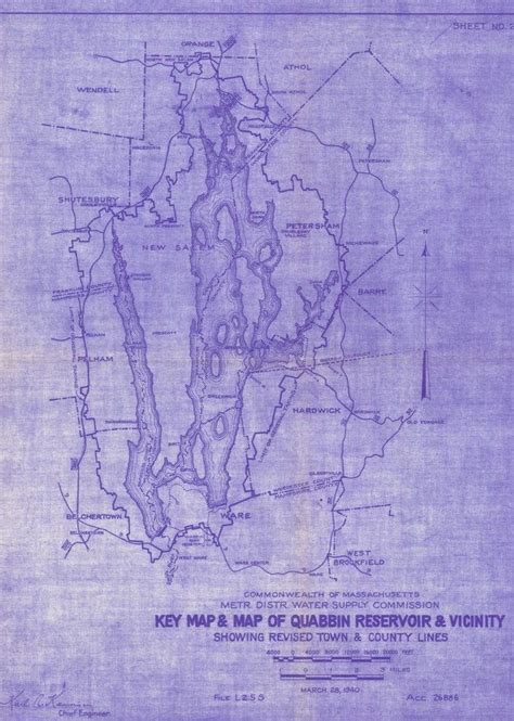 Quabbin Reservoir 1940 Old Map Custom Blue Reprint Etsy Old Map