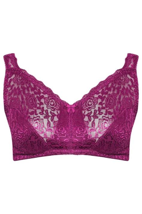 Yours Plus Size Purple Hi Shine Lace Non Padded Non Wired Full Cup Bra Yours Clothing