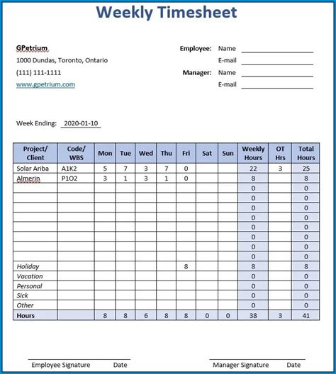 Construction Timesheet Template Excel