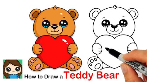 How To Draw A Teddy Bear Holding A Heart Easy 🧸 ️ Youtube Teddy