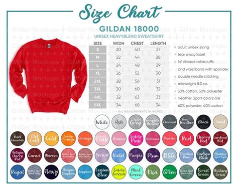 Semi Editable Gildan 18000 Size Chart Color Chart Gildan Etsy In 2022