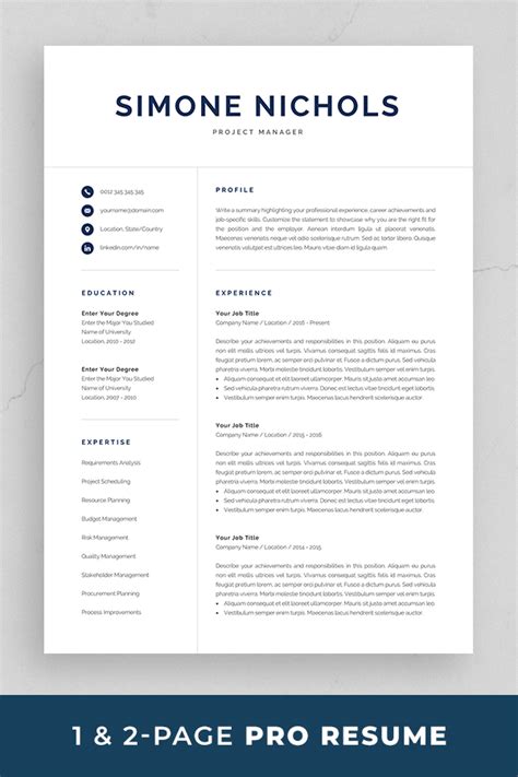With onepagecv app you can create a one page resume for free. Professional Resume Template for Word & Mac Pages | 1 and ...
