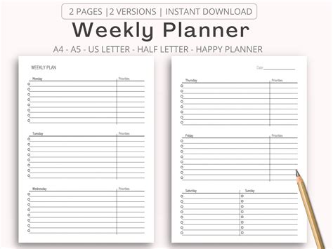 Weekly Planner Daily Planner To Do List Daily Priorities Productivity