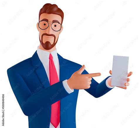 3d Illustration Of Smiling Man With Mobile App Advertisement Handsome