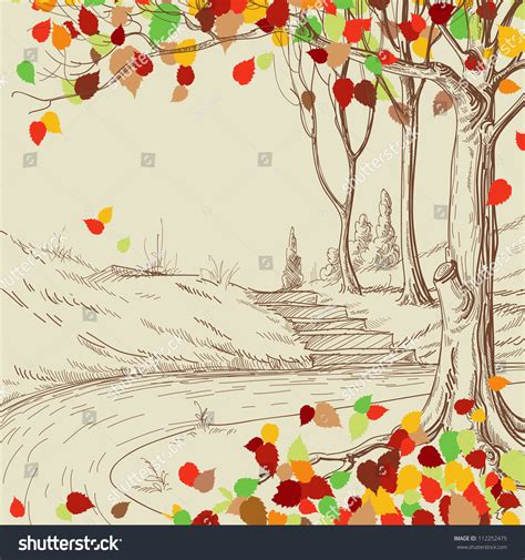 Autumn Tree Park Sketch Bright Leaves Stock Vector 112252475 Shutterstock