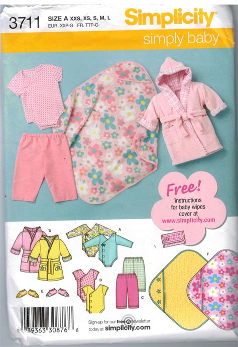 Simplicity Pattern 3711 Baby Layette Robe Blanket Onesie Pants And