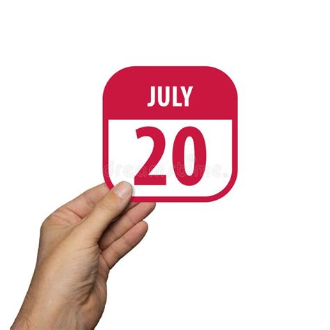July 20th Day 20 Of Monthhand Hold Simple Calendar Icon With Date On