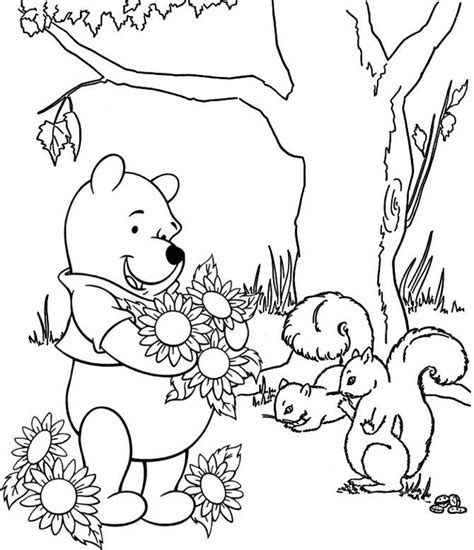 Letter size 8.5 x 11 inch paper colour: Winnie the Pooh and Flowers Coloring Disney Sheet - Mitraland