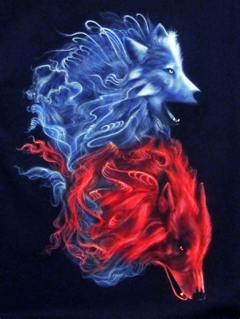 Fire And Ice Wolves Shirt Airbrushed Wolf Art Drawing Wolf Painting