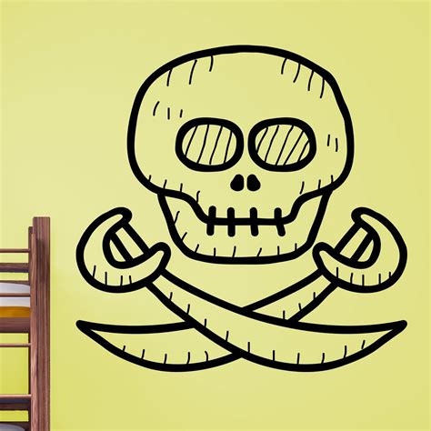 Cartoon Pirate Skull And Cross Swords Kids Wall Sticker Decal World