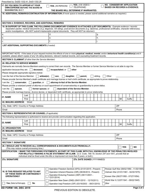Dd Form 149 Application For Correction Of Military Record Under The