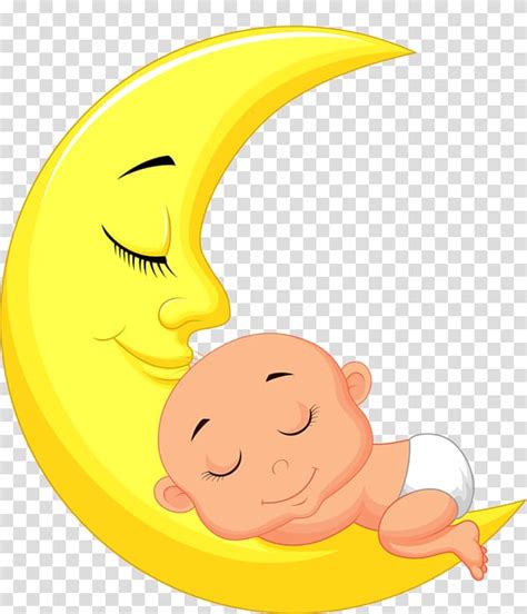 Baby Sleeping On Crescent Moon Infant Child Cartoon Moon With Baby