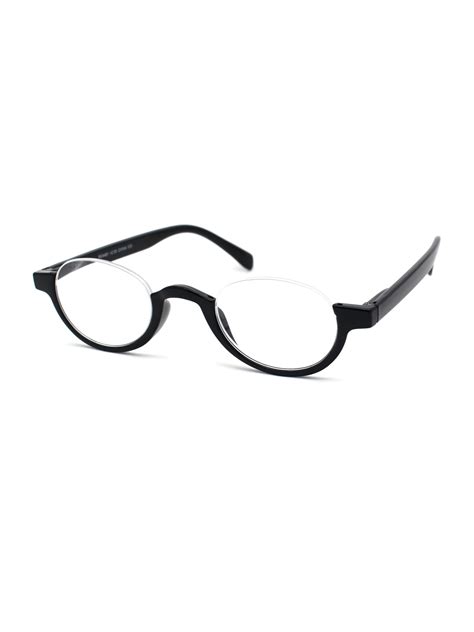 bottom half plastic rim round oval powered reading glasses black 1 75
