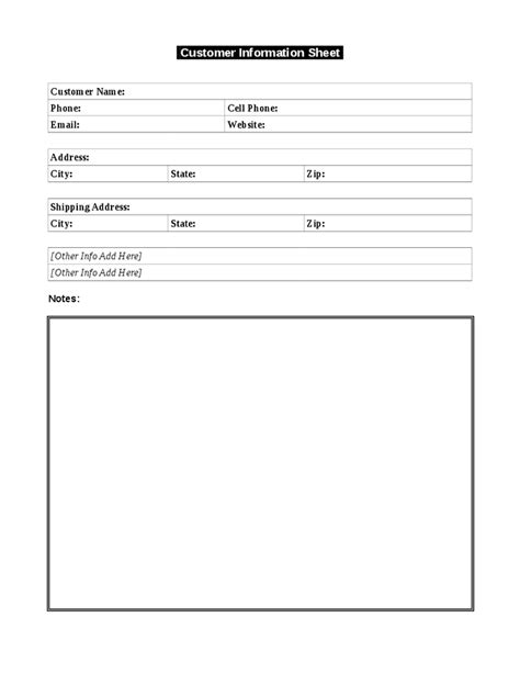 12 Customer Information Sheet Templates Word Excel Templates