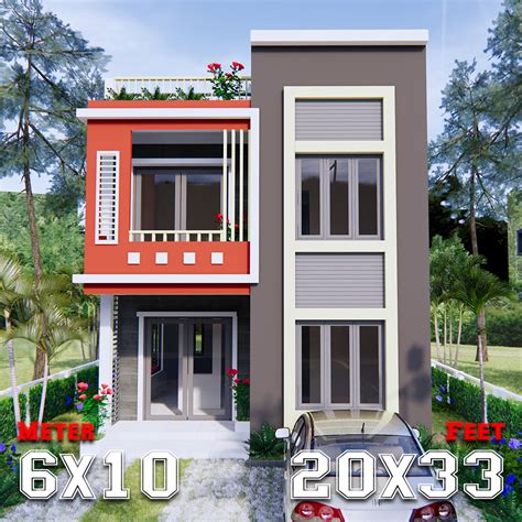 3d House Design 6x10 Meters 20x33 Feet 2 Beds Small House Design