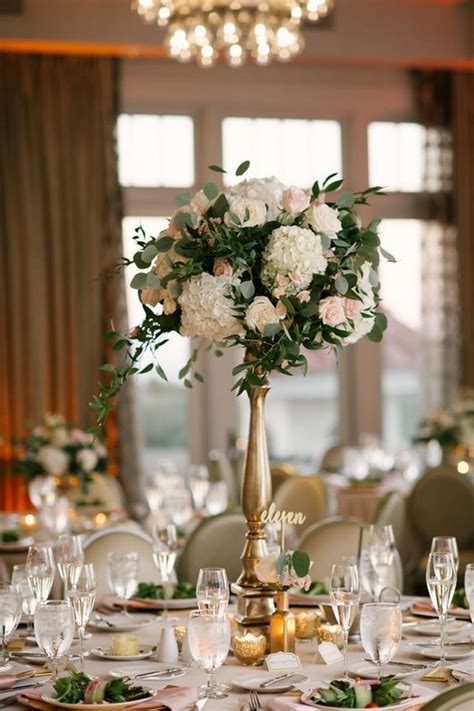 Pink Blush And Gold Tall Wedding Centerpiece Vip Floral