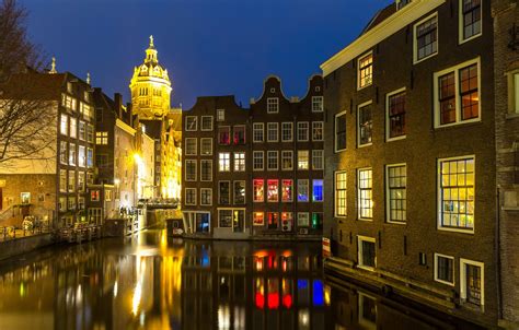 Wallpaper Night City The City Lights Lights River Amsterdam