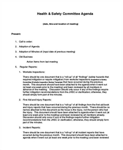 Safety Agenda Templates 10 Free Sample Example Format Download