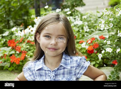 Summer Portrait Of 7 Year Old Girl Stock Photo Alamy