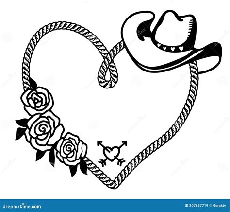 Cowboy Happy Valentine Day Country Farm With Cowboy Hat And Text Rope
