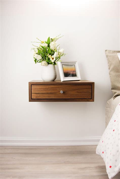 Solid Walnut Wood Floating Nightstand With Drawer Walnut Etsy