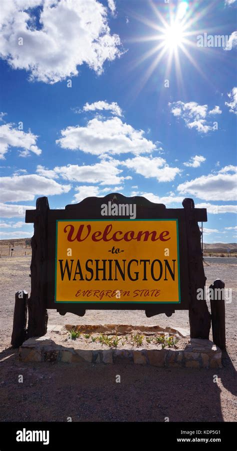 Welcome To Washington Road Sign With Blue Sky Stock Photo Alamy