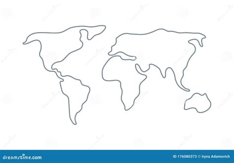 World Map Hand Drawn Simple Stylized Continents Silhouette In Minimal