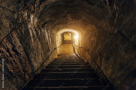 Dark Corridor Of Old Abandoned Underground Soviet Military Bunker